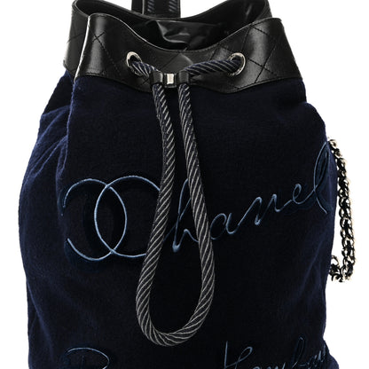 Chanel Wool Calfskin Embroidered Paris Hamburg Drawstring Backpack Navy Blue 8 of 10