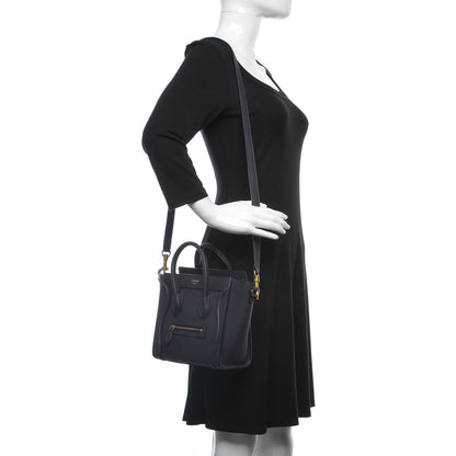 Celine Drummed Calfskin Nano Luggage Navy Blue 2 of 9