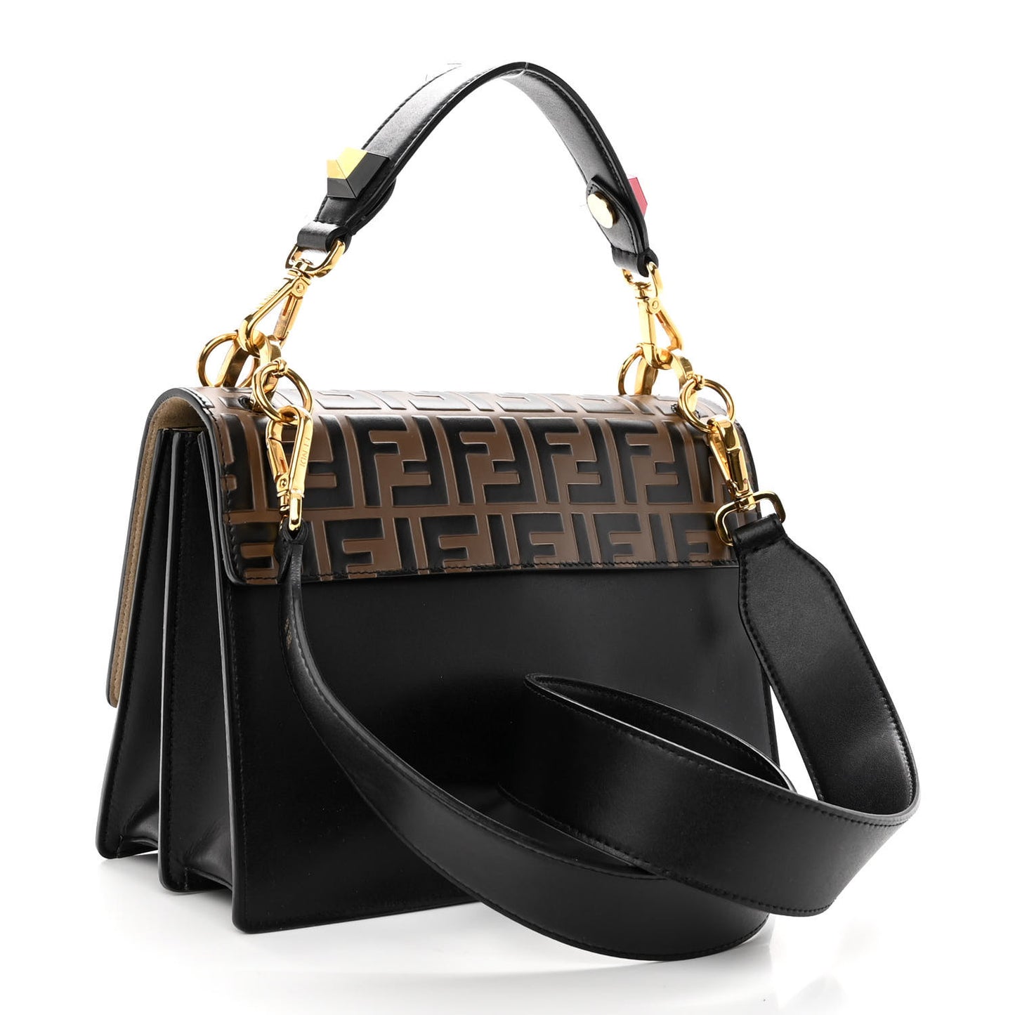 Vitello Liberty Bi-Color FF 1974 Embossed Kan I Shoulder Bag Black Maya