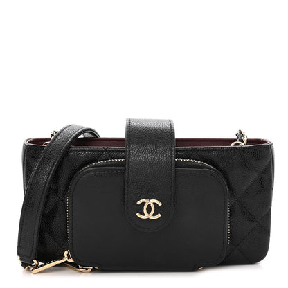 Chanel Caviar Quilted Phone Holder With Chain Black 1 of 10