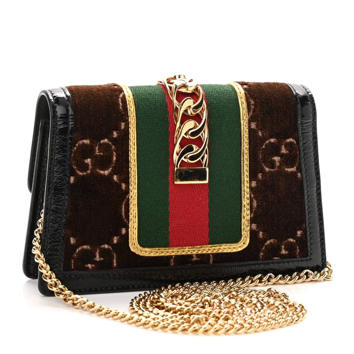 Velvet GG Monogram Super Mini Sylvie Chain Shoulder Bag Brown
