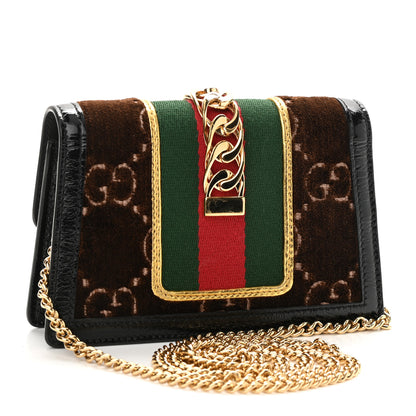 Gucci Velvet GG Monogram Super Mini Sylvie Chain Shoulder Bag Brown 3 of 10