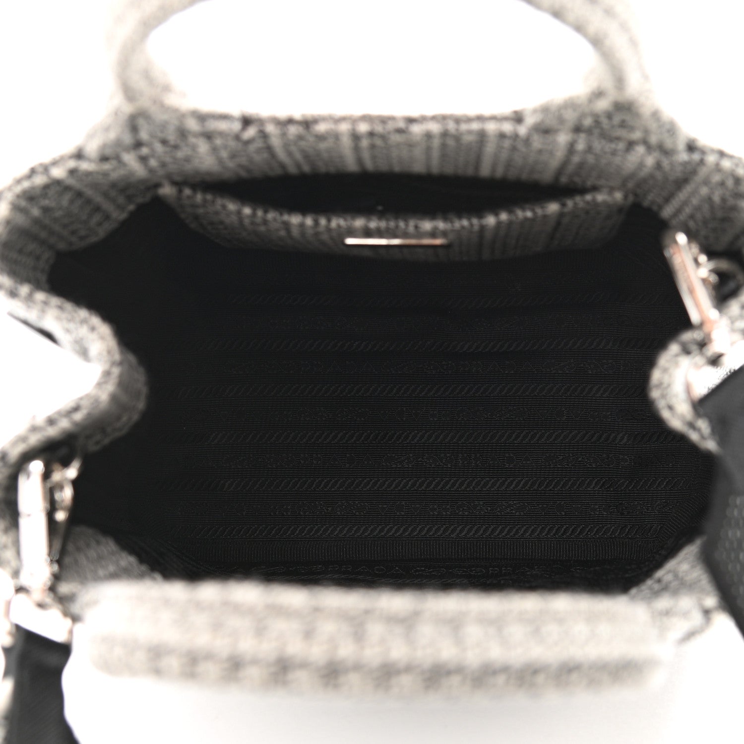 Prada Jacquard Logo Embroidered Small Tote Black Talco 5 of 9