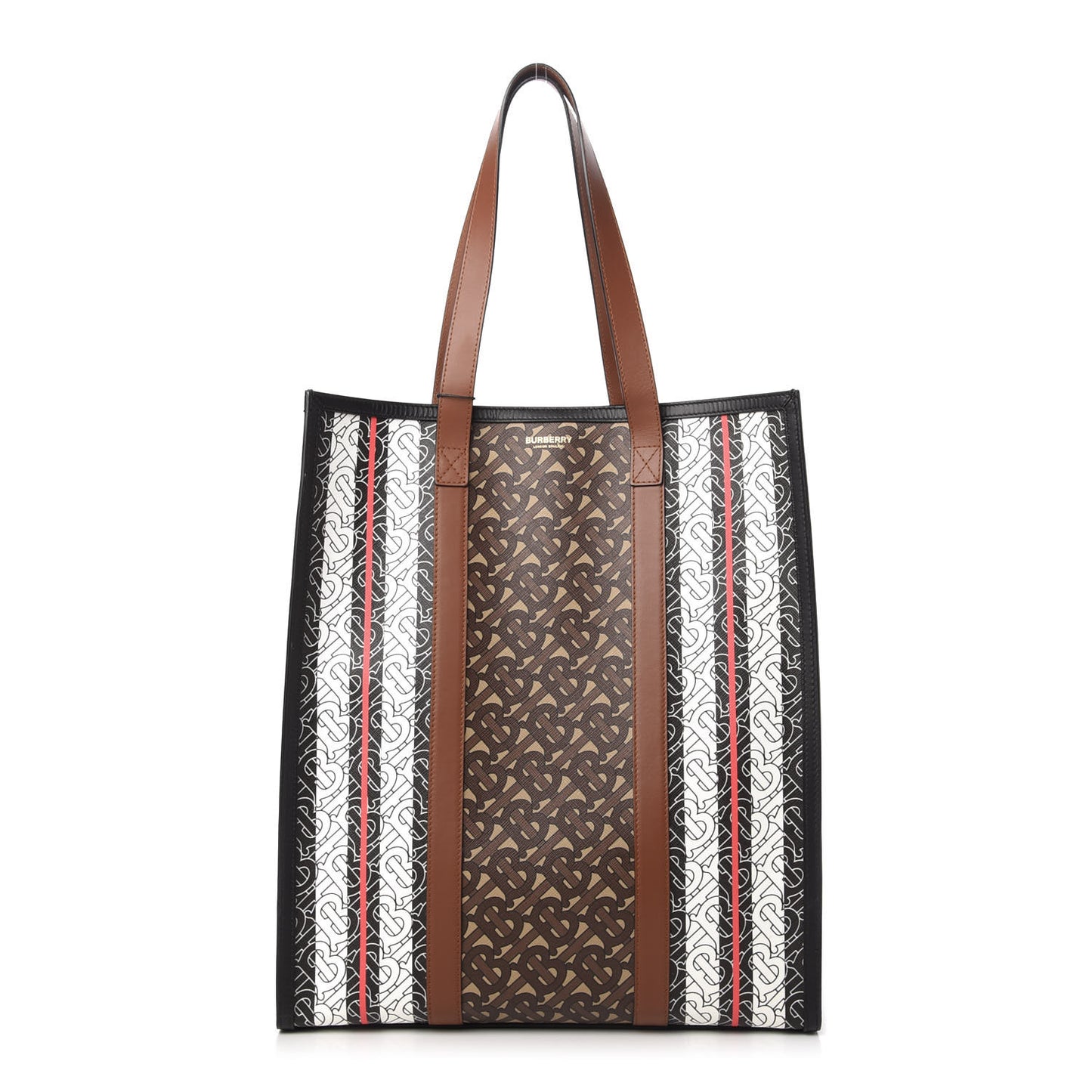 E-Canvas Monogram Stripe Medium Portrait Tote Bag Bridle Brown