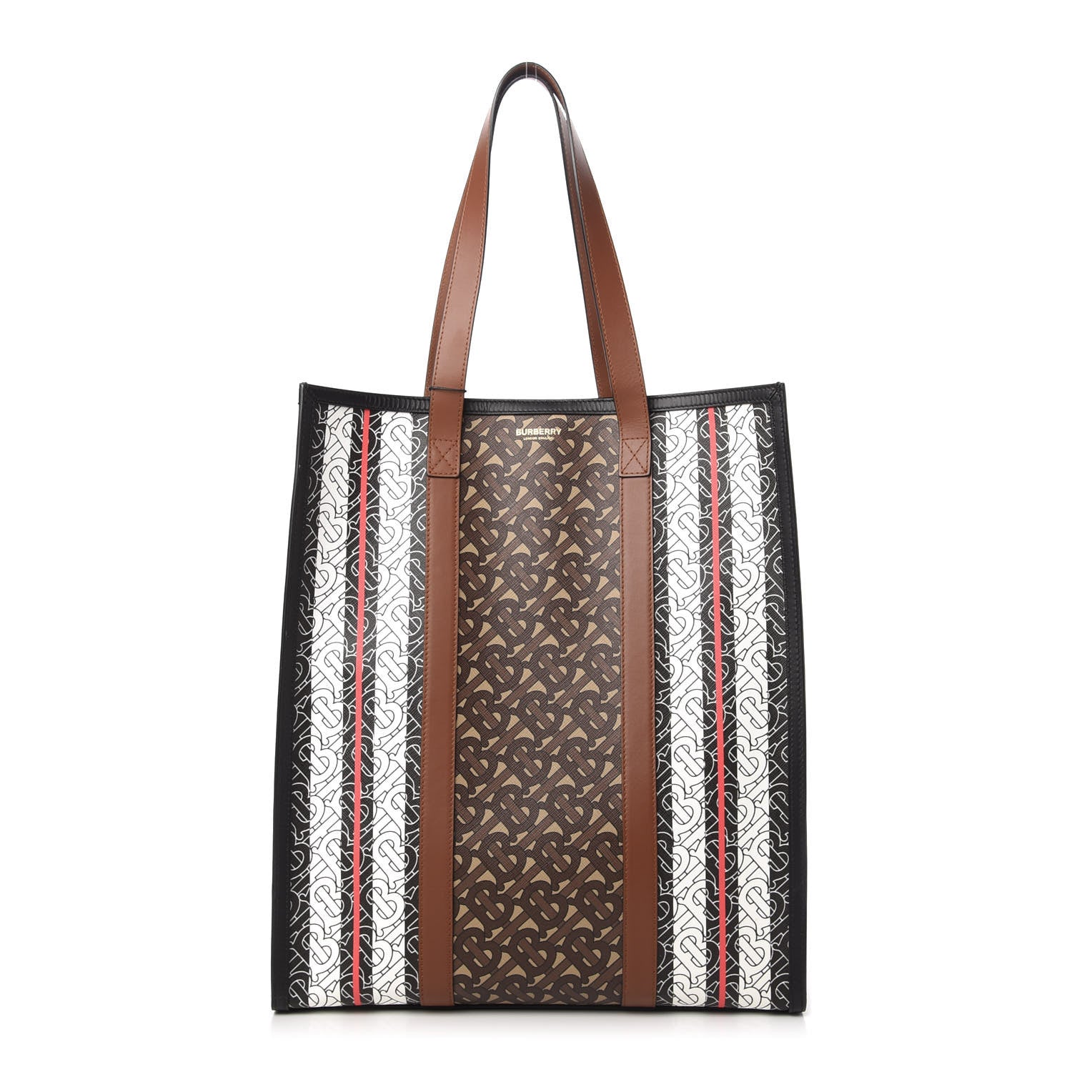 Burberry E-Canvas Monogram Stripe Medium Portrait Tote Bag Bridle Brown 1 of 9