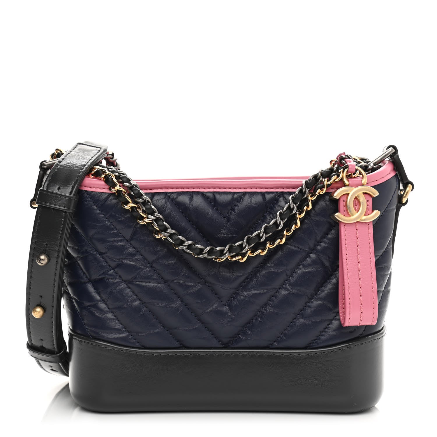Chanel Aged Calfskin Chevron Quilted Small Gabrielle Hobo Dark Pink Navy 1 of 10