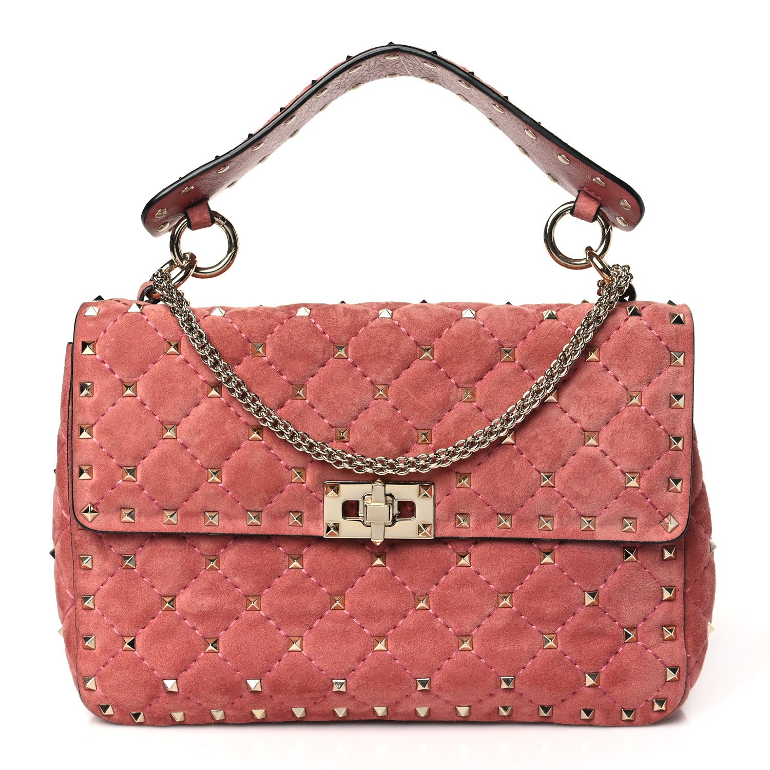 Valentino Garavani Suede Medium Rockstud Spike Shoulder Bag Antico Rosa 1 of 8