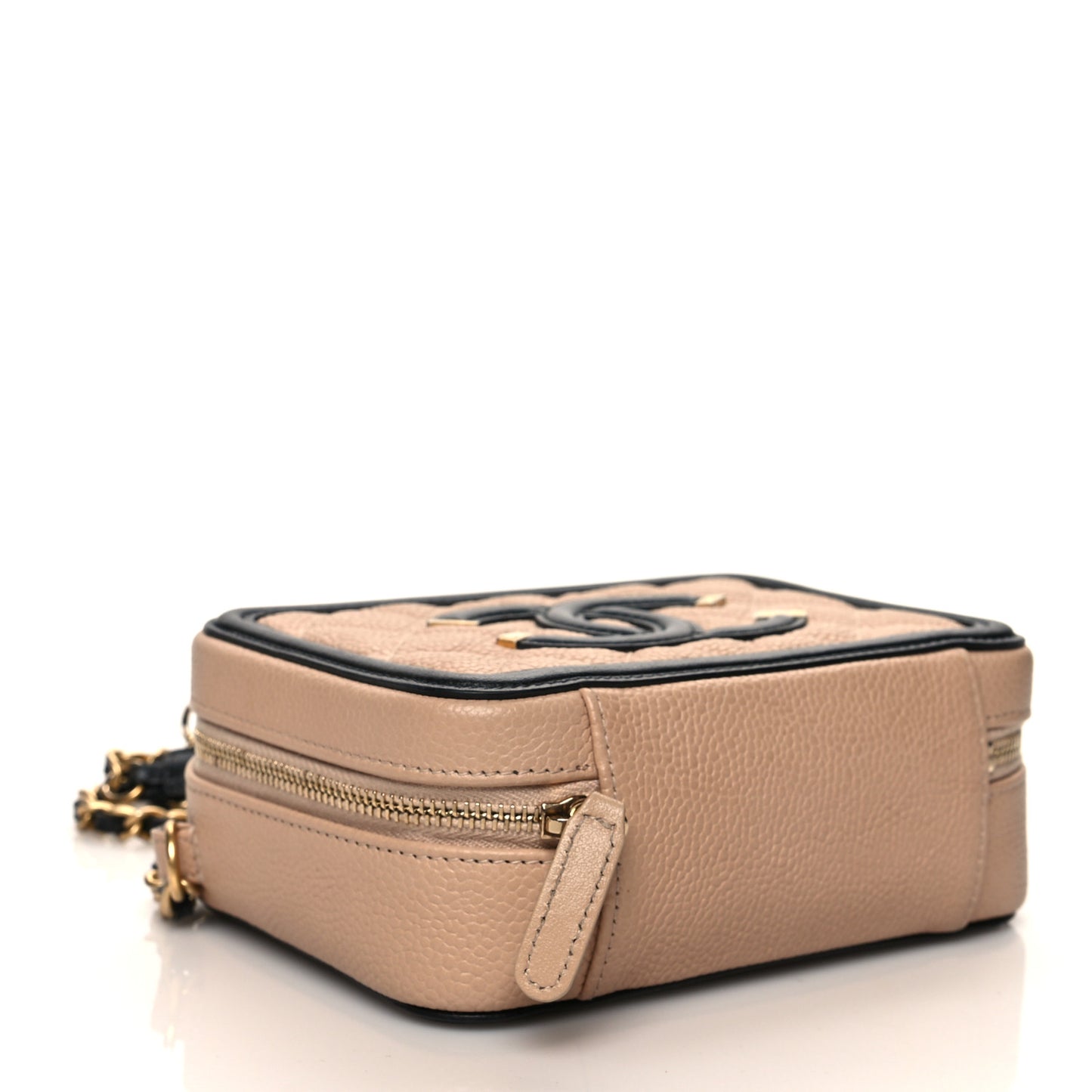 Caviar Quilted CC Filigree Vanity Clutch With Chain Beige Black