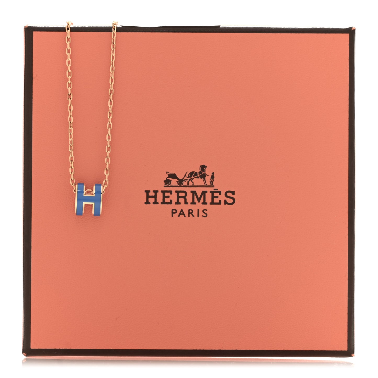 Lacquered Gold Mini Pop H Pendant Necklace Bleu Sature