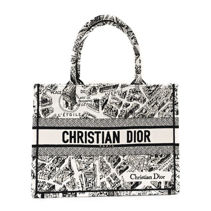 Christian Dior Canvas Embroidered Medium Plan De Paris Book Tote White Black 1 of 11
