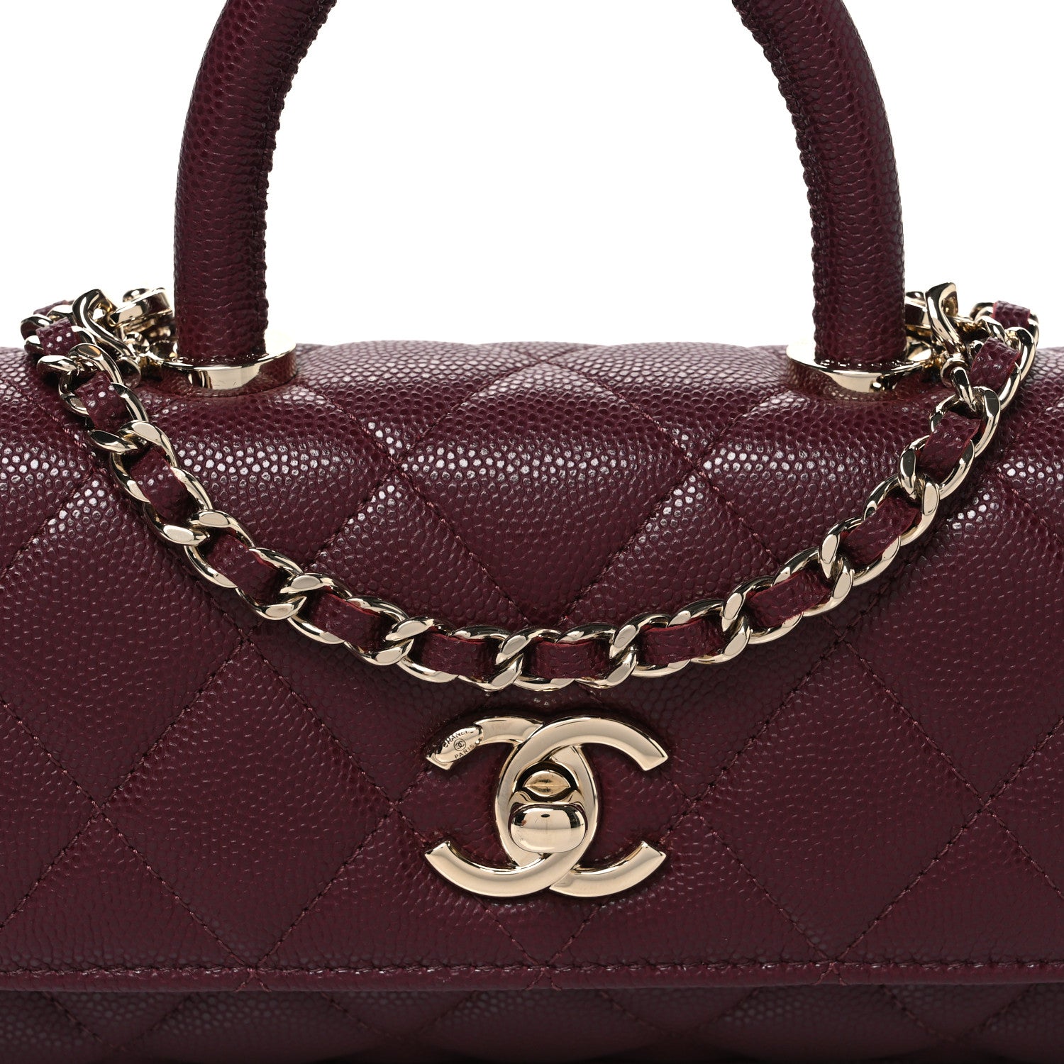Chanel Caviar Quilted Coco Handle East West Clutch With Chain Dark Burgundy 8 of 11