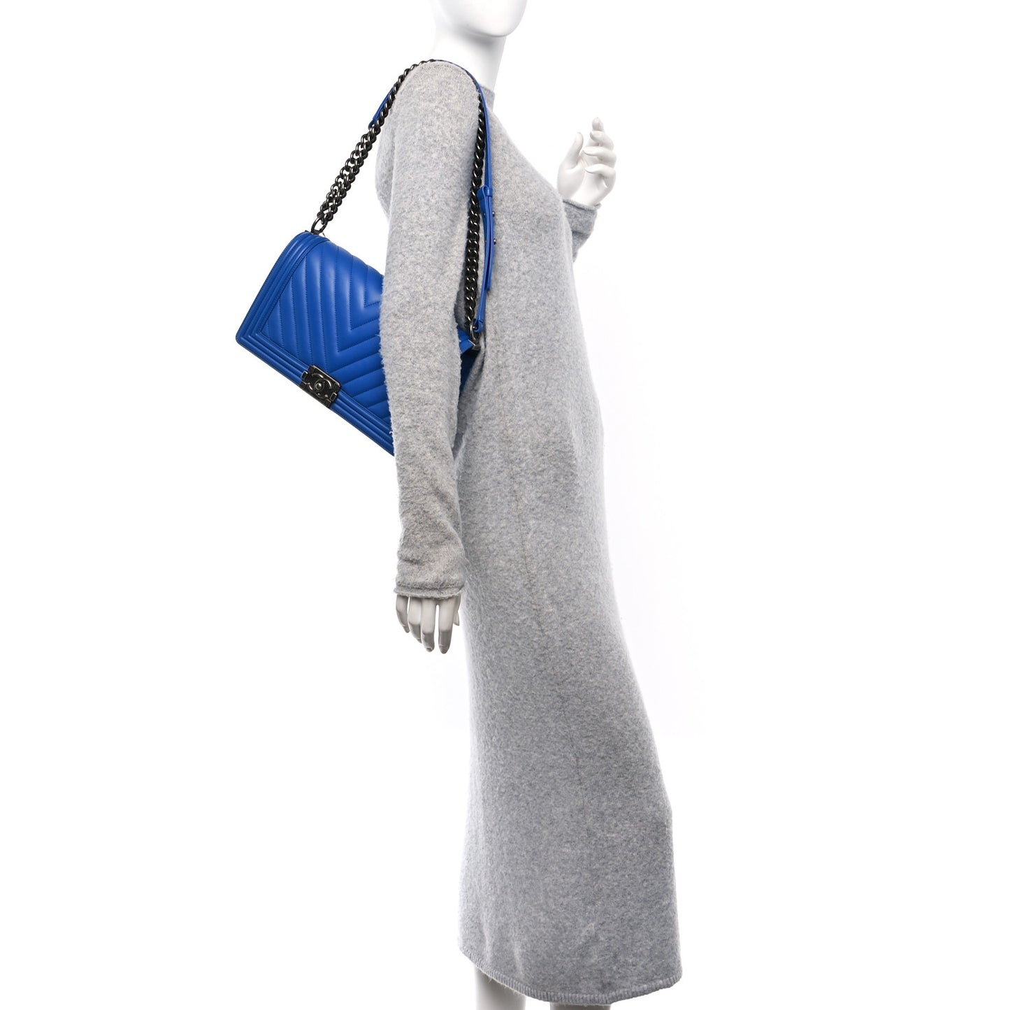 Lambskin Chevron Quilted New Medium Boy Flap Bright Blue