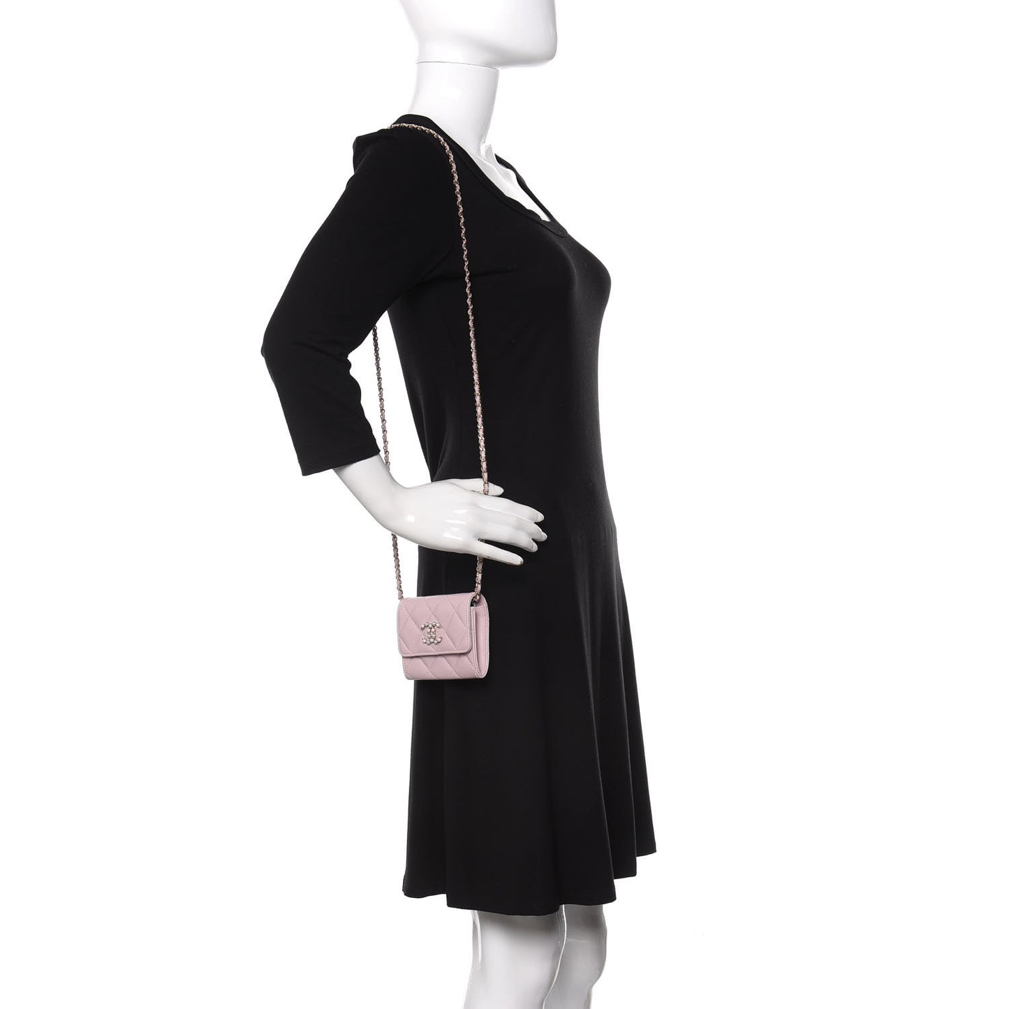 Caviar Quilted Coco Candy Card Holder On Chain Light Pink