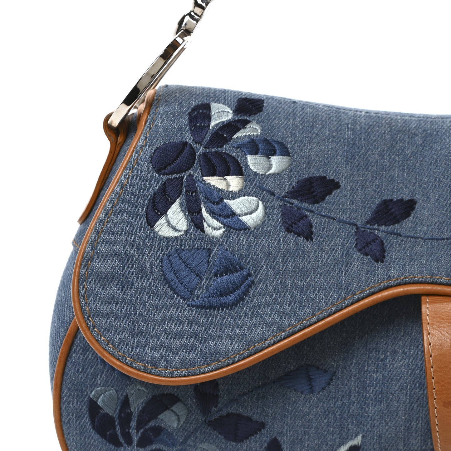 Denim Embroidered Saddle Bag Blue