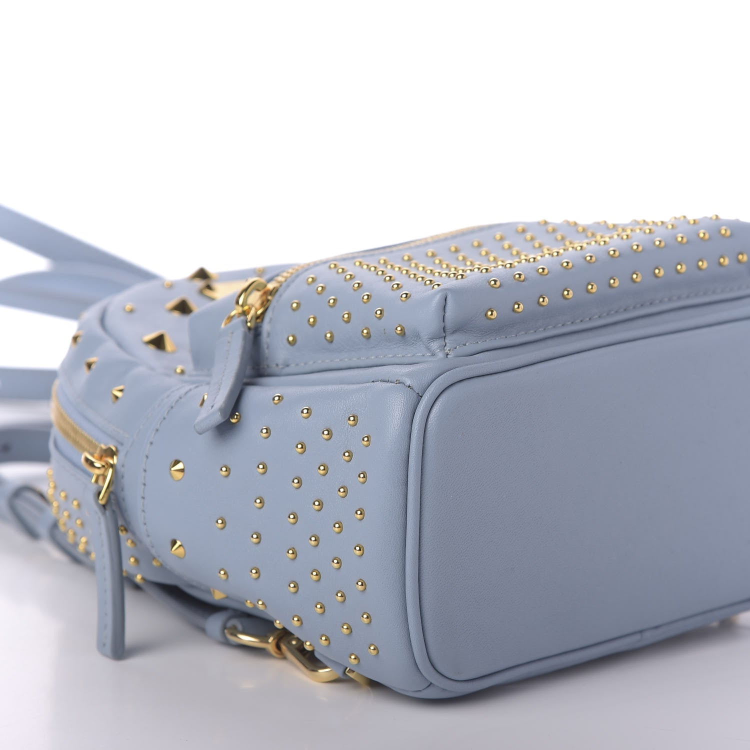 MCM Calfskin Studded Stark X-Mini Bebe Boo Backpack Sky Blue 3 of 7