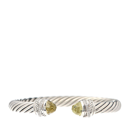 David Yurman Sterling Silver Diamond Lemon Citrine 7mm Cable Crossover Bracelet 1 of 5