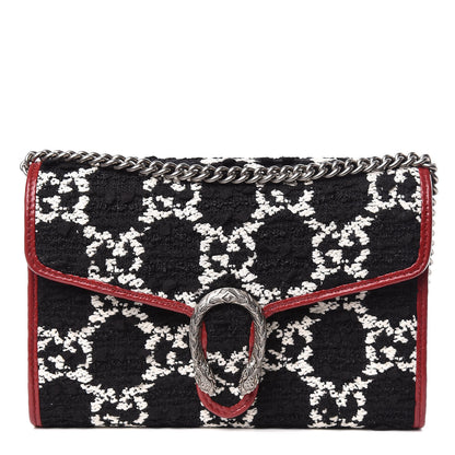 Gucci Tweed GG Monogram Mini Dionysus Chain Wallet Black White Romantic Cherry 1 of 11