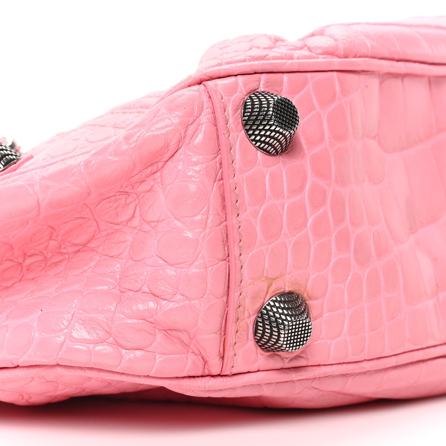 Balenciaga Extra Supple Calfskin Crocodile Embossed Small Le Cagole Shoulder Bag Sweet Pink 18 of 21