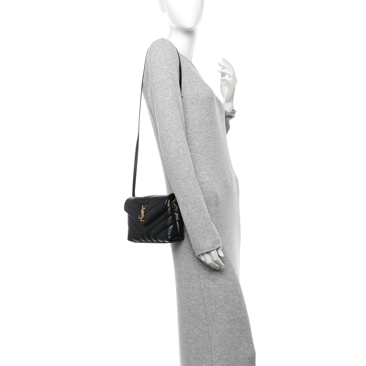 Calfskin Y Quilted Monogram Toy Loulou Crossbody Bag Black