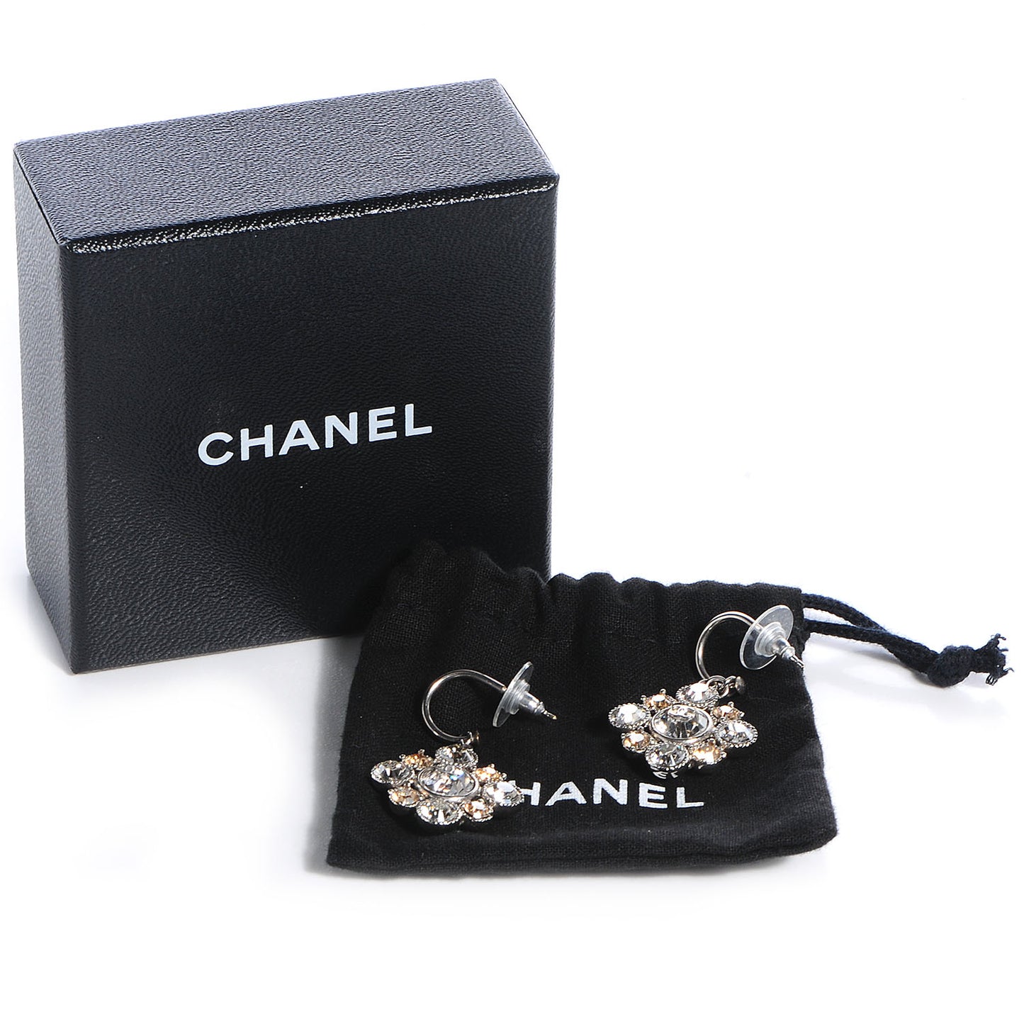Crystal CC Dangle Earrings Silver