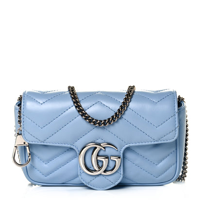 Gucci Calfskin Matelasse Super Mini GG Marmont Shoulder Bag Porcelain Light Blue 1 of 12