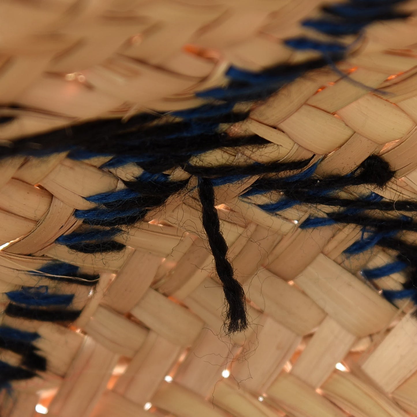 Embroidered Raffia Basket Tote Bag Natural Black Blue