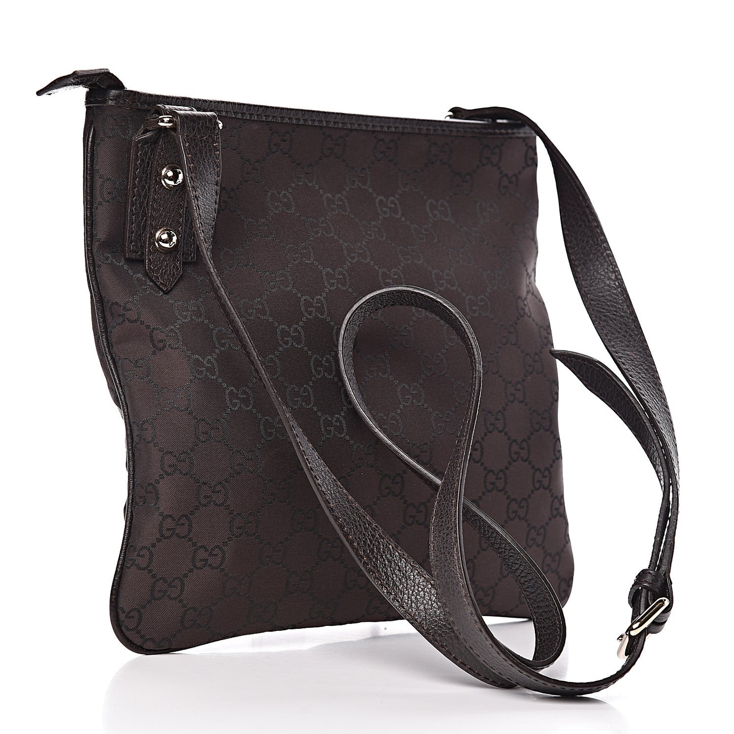 Nylon Monogram Flat Messenger Bag Brown