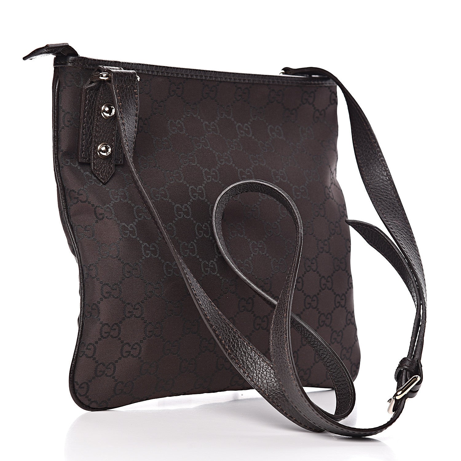 Gucci Nylon Monogram Flat Messenger Bag Brown 3 of 12