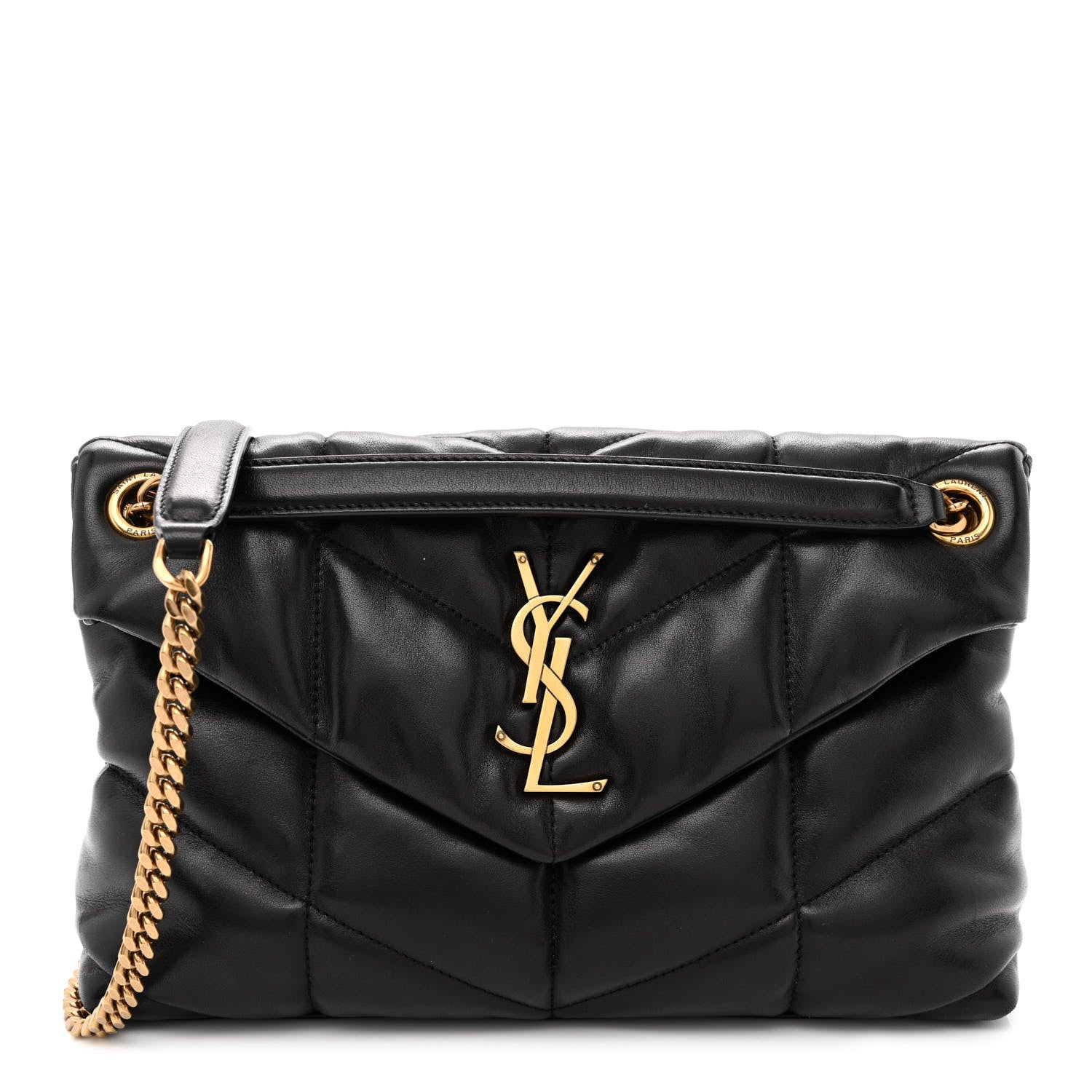 Saint Laurent Lambskin Quilted Small Loulou Puffer Monogram Chain Satchel Black 1 of 9