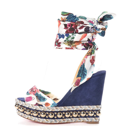 Christian Louboutin Suede Satin Levantinana 120 Wedges 39 Blue 1 of 7
