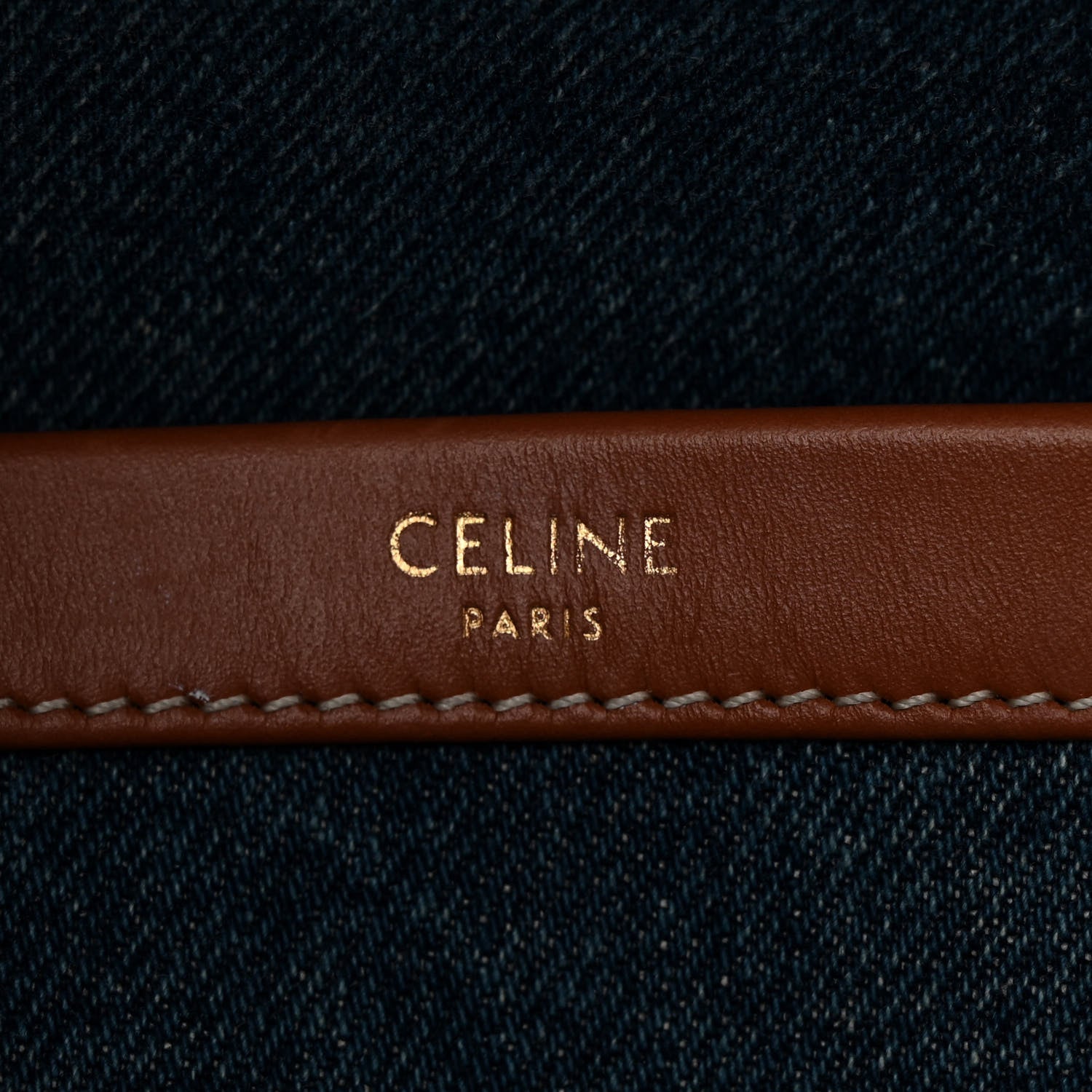 Celine Denim Calfskin Logo Tote Blue Tan 5 of 9