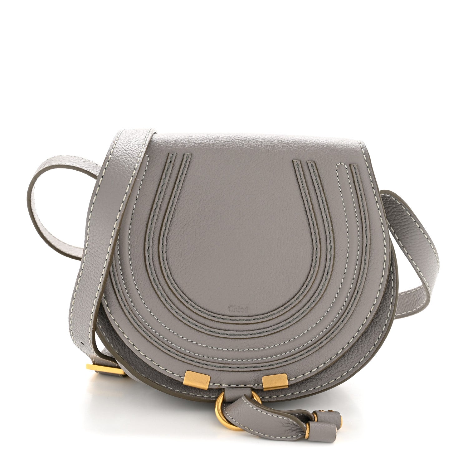 Chloe Grained Calfskin Small Marcie Saddle Bag Cashmere Grey 1 of 11