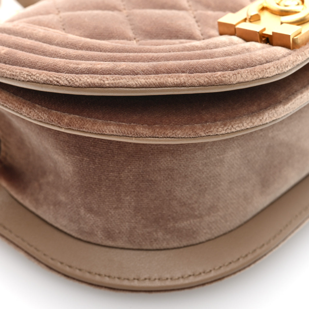 Chanel Velvet Quilted Mini Boy Messenger Bag Beige 9 of 10