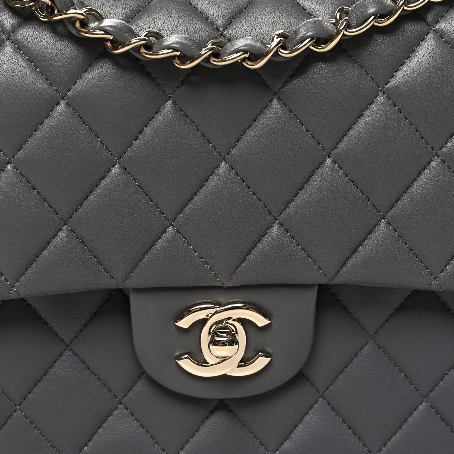 Lambskin Quilted Medium Double Flap Dark Grey