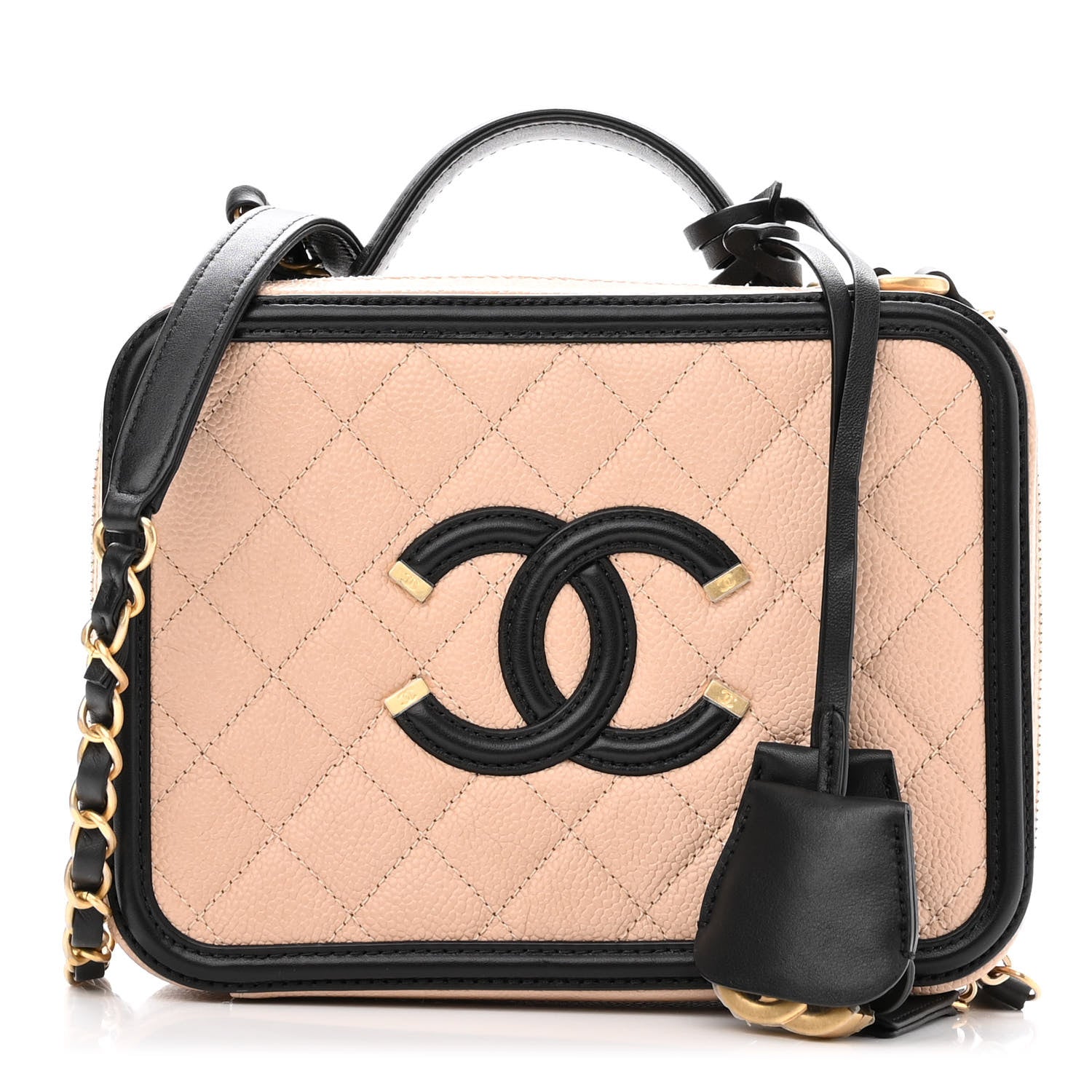 Chanel Caviar Quilted Medium CC Filigree Vanity Case Beige Black 1 of 11