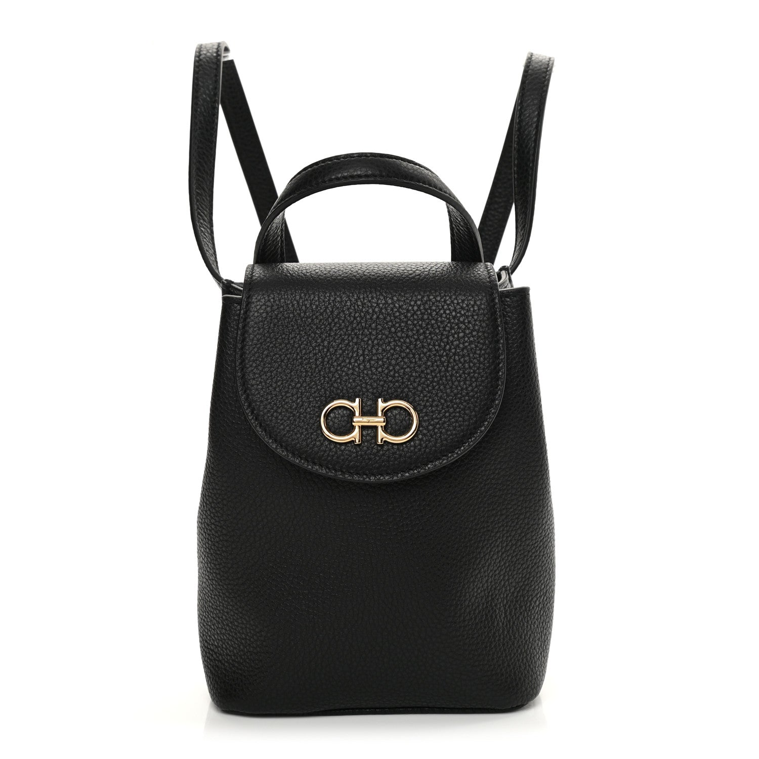Salvatore Ferragamo Hammered Calfskin Gancini Mini Bag Black 1 of 10