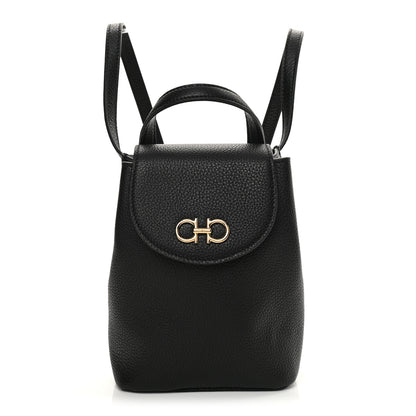 Salvatore Ferragamo Hammered Calfskin Gancini Mini Bag Black 1 of 10