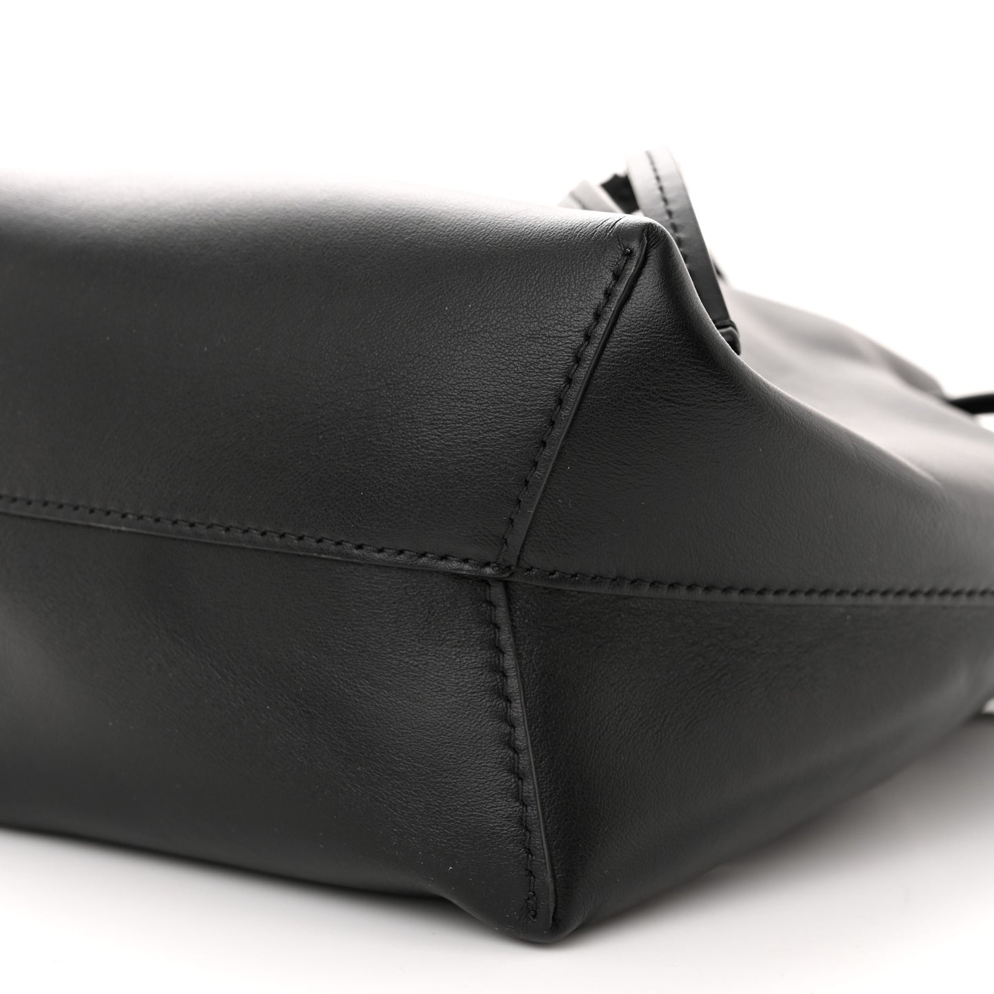 Calfskin Twist Drawstring Bucket Bag Black Flamma