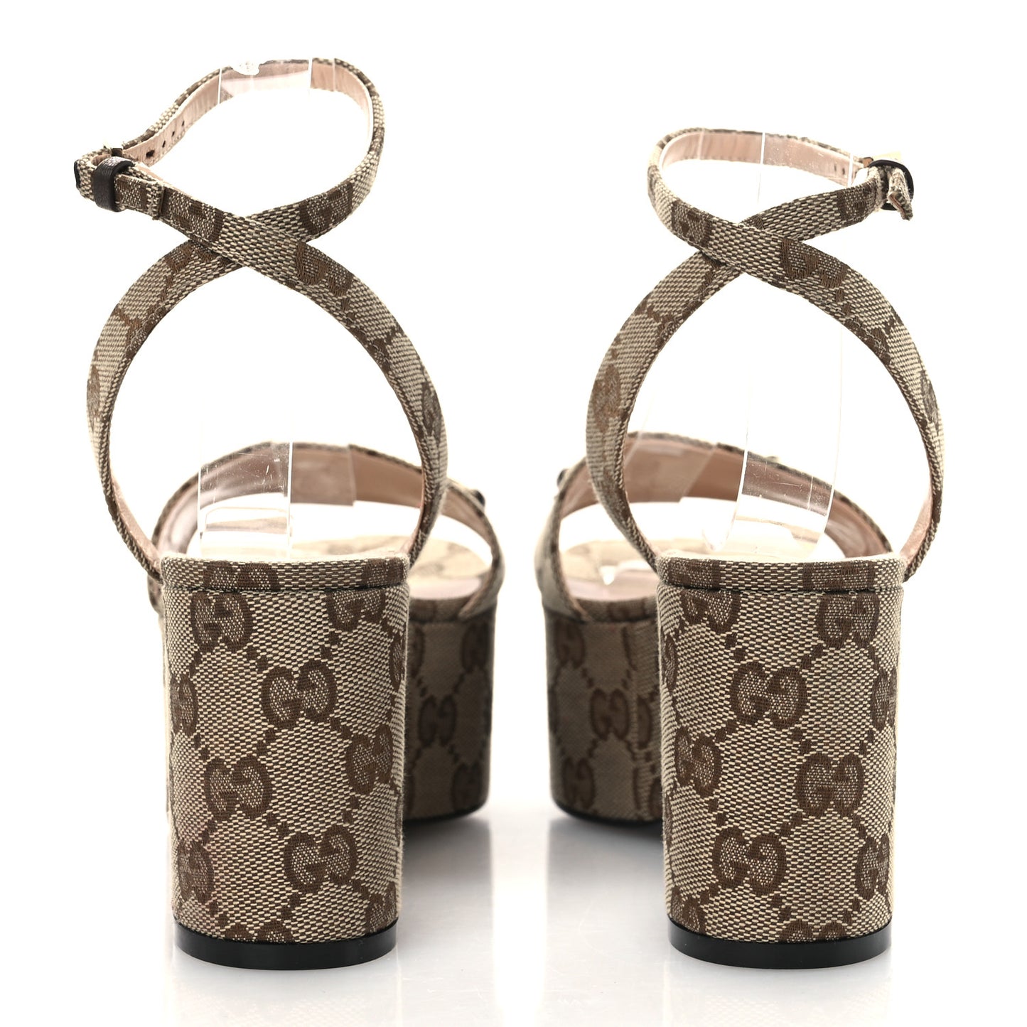 Monogram Nappa Chalotte Horsebit Ankle Strap 75mm Flatform Sandals 35.5 Beige Ebony
