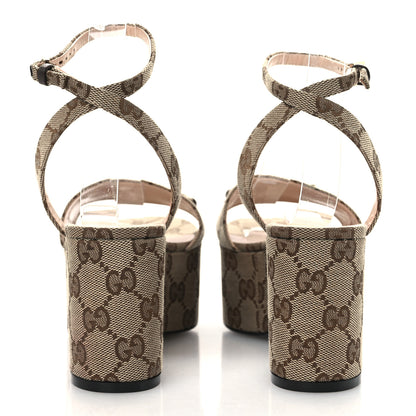 Gucci Monogram Nappa Chalotte Horsebit Ankle Strap 75mm Flatform Sandals 35.5 Beige Ebony 6 of 11