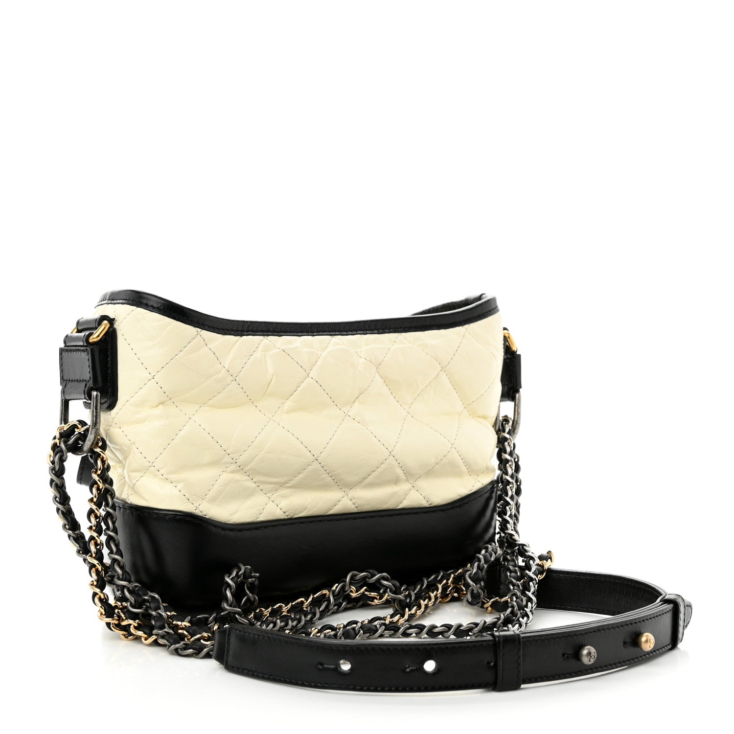 Chanel Aged Calfskin Quilted Small Gabrielle Hobo Black White 3 of 10