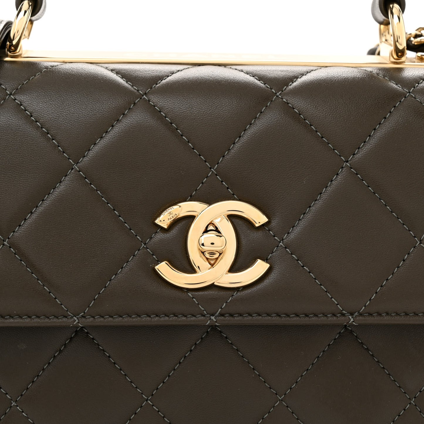 Lambskin Quilted Small Trendy CC Dual Handle Flap Bag Dark Khaki