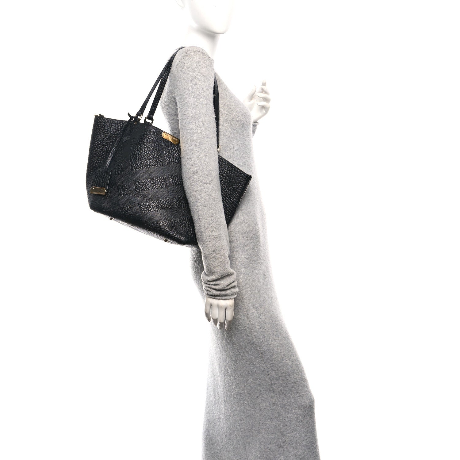 Burberry Heritage Grain Check Embossed Medium Dewsbury Tote Black 2 of 12