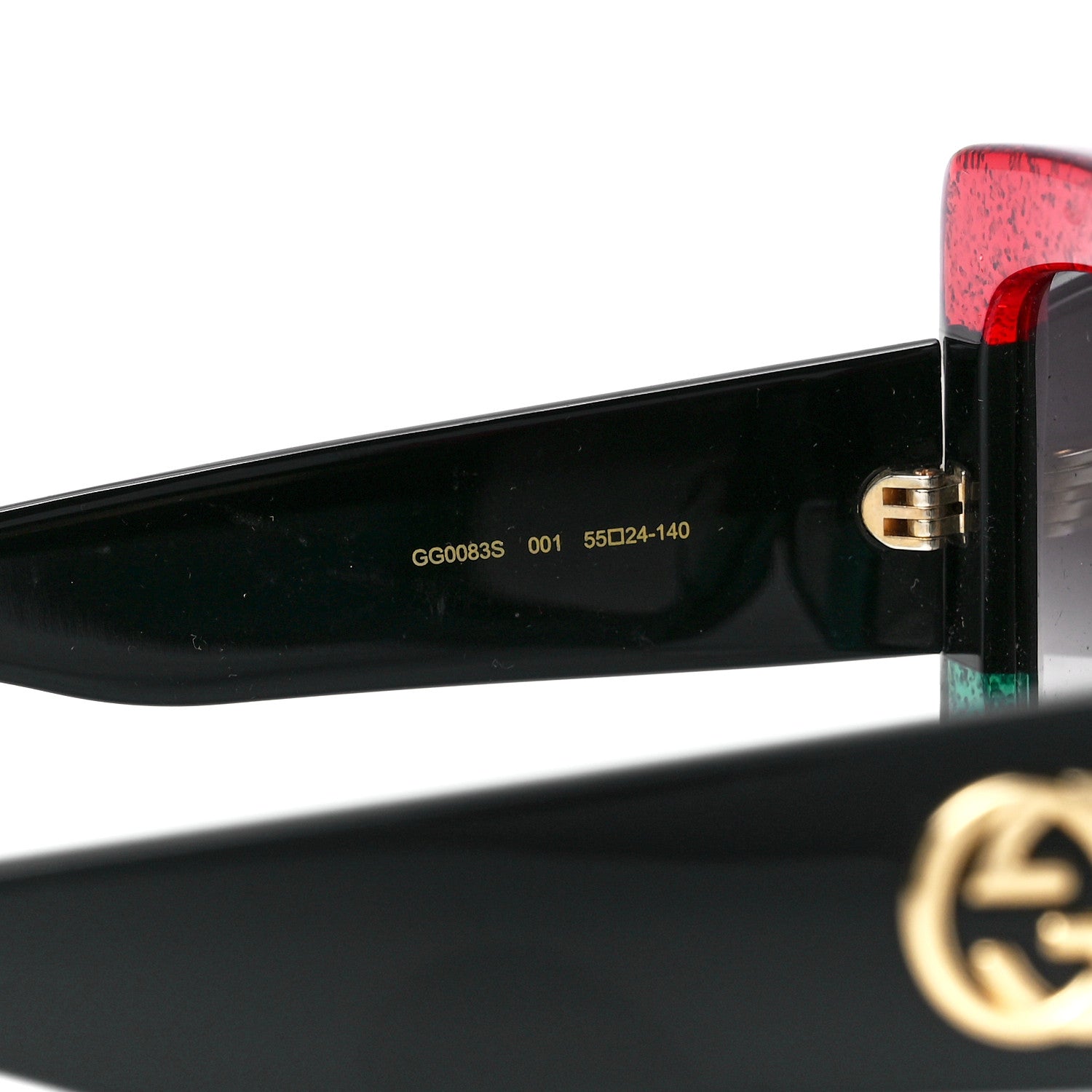 Gucci Acetate Square Frame Sunglasses GG0083S Glitter Red Black Green 5 of 9