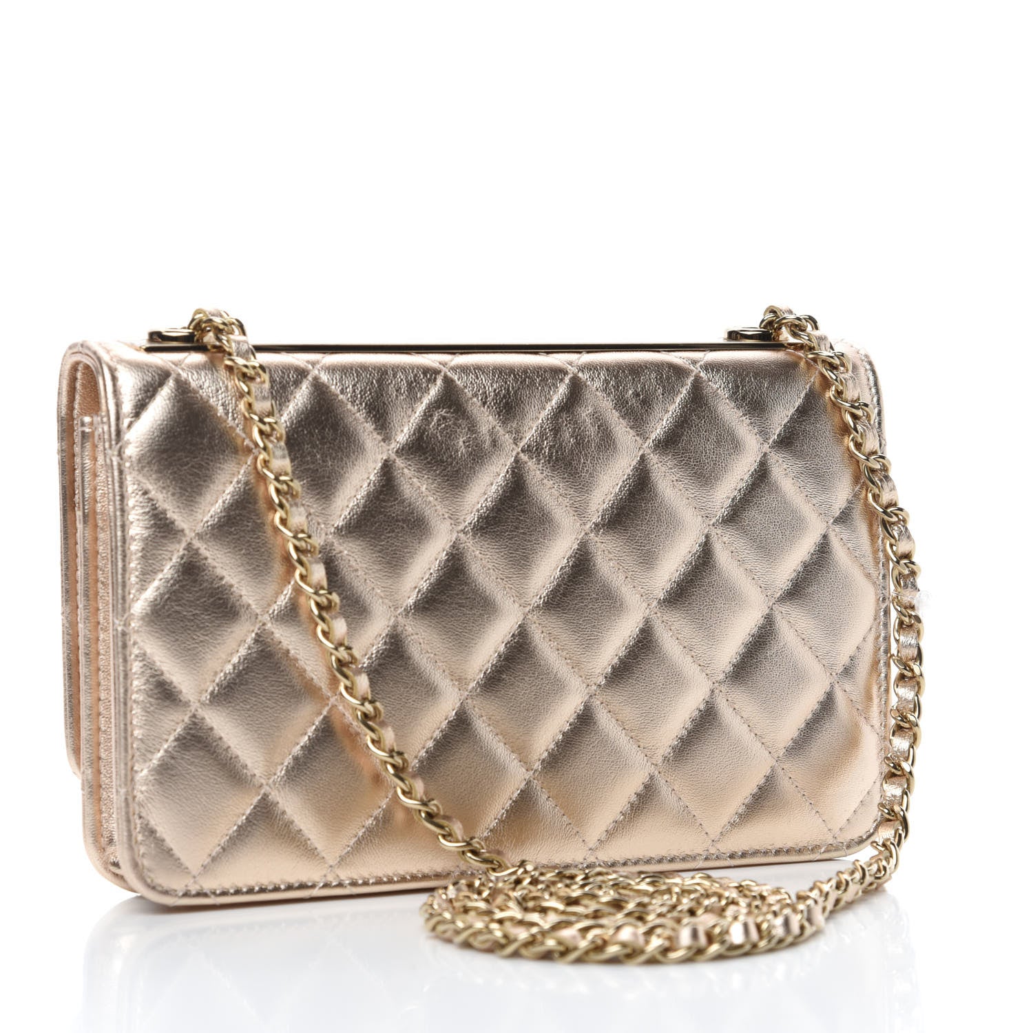 Chanel Metallic Lambskin Quilted Trendy CC Wallet On Chain WOC Gold 3 of 13