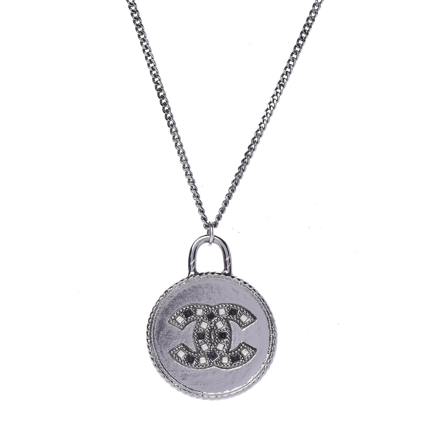 Crystal CC Medallion Necklace Ruthenium Black