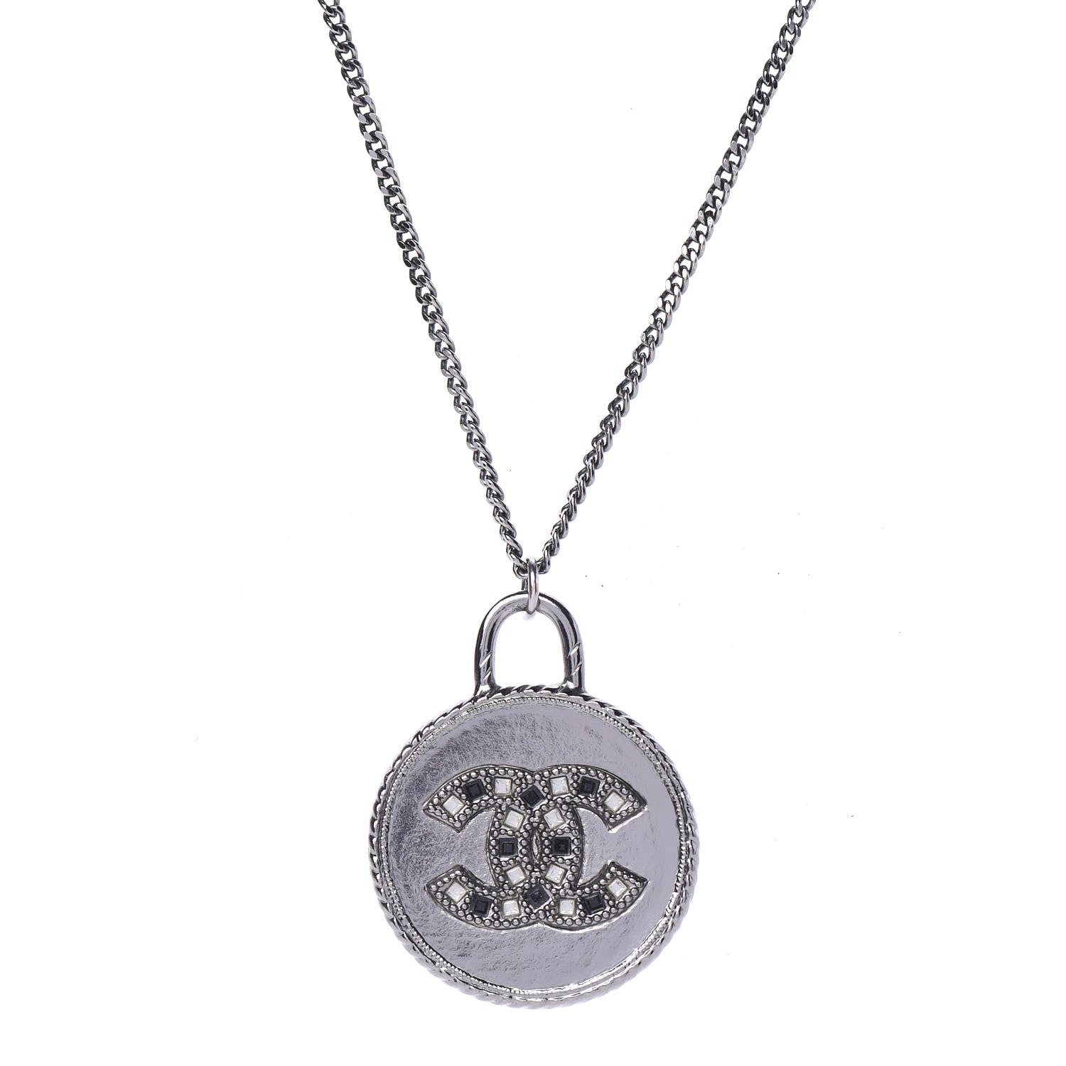 Chanel Crystal CC Medallion Necklace Ruthenium Black 1 of 6