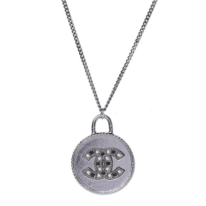 Chanel Crystal CC Medallion Necklace Ruthenium Black 1 of 6