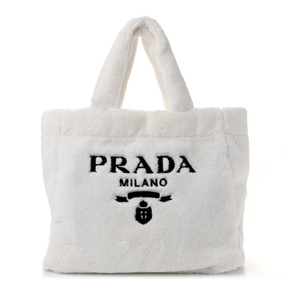 Prada Terry Cloth Tote Bag White Black 1 of 10