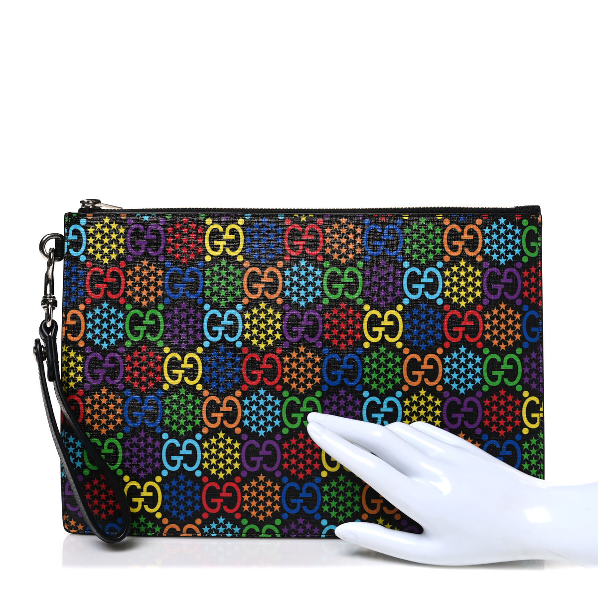 Gucci GG Supreme Monogram Psychedelic Zip Wristlet Pouch Black Multicolor 2 of 7